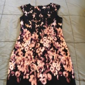Black and Pink Rose Pattern Sheath Dress (Size 10)